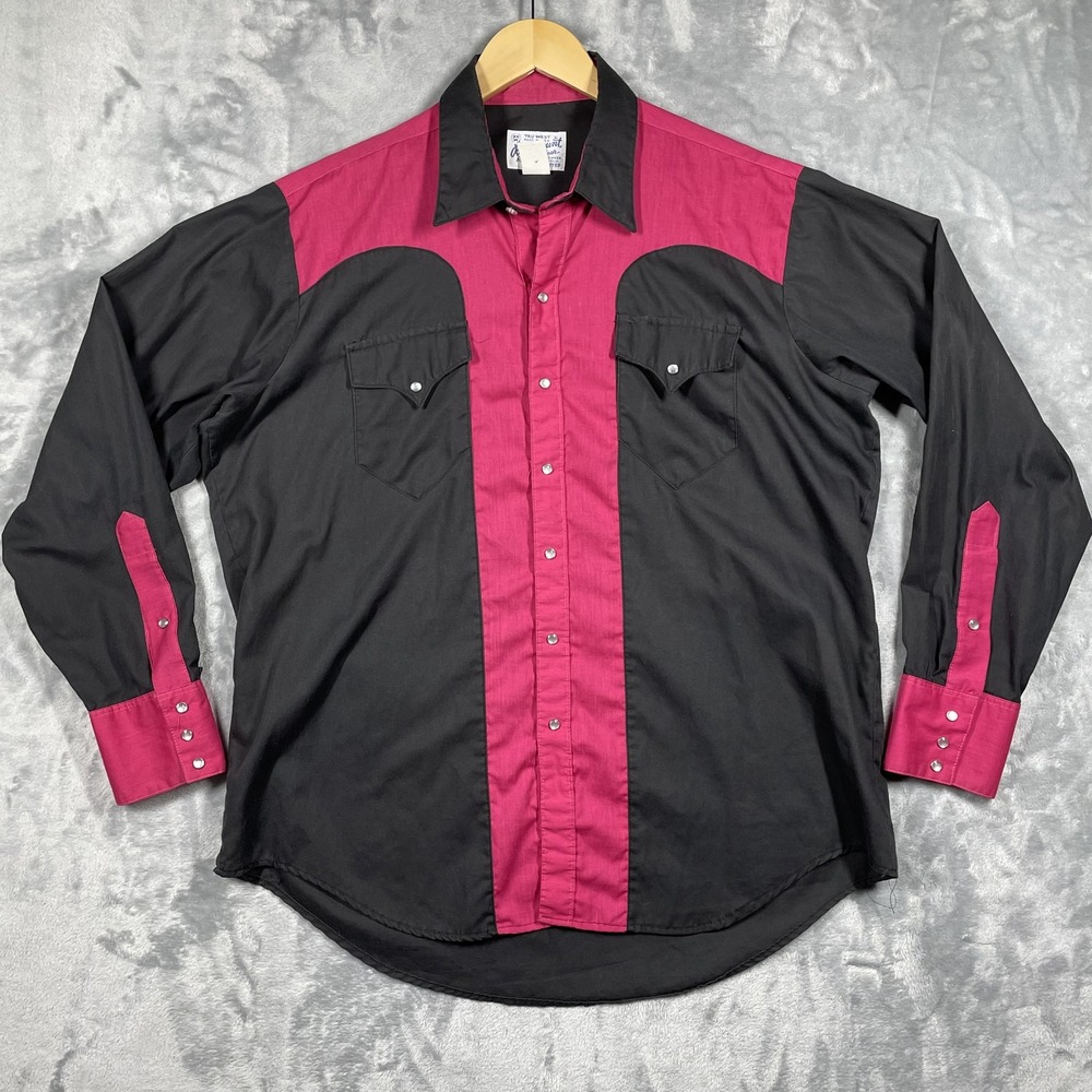 Rockmount Ranch Wear Men Western Shirt Black Magenta Pearl Snap USA 6940-A 17.5L